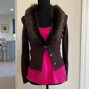 Ann Taylor Loft Sweater with fur collar Size Petite Medium